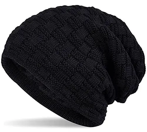 Produktbild: Hatstar Warme gefütterte Feinstrick Beanie Mütze mit Flecht Muster und Sehr Weichem Fleece Innenfutter Wintermütze Damen Herren, 1 | Schwarz, UniSex