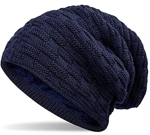 Produktbild: Hatstar Warme gefütterte Feinstrick Damen Beanie Herren Mütze | mit Flecht Muster und sehr weichem Fleece Innenfutter | Unisex Wintermütze weich & warm (9 | dunkelblau)