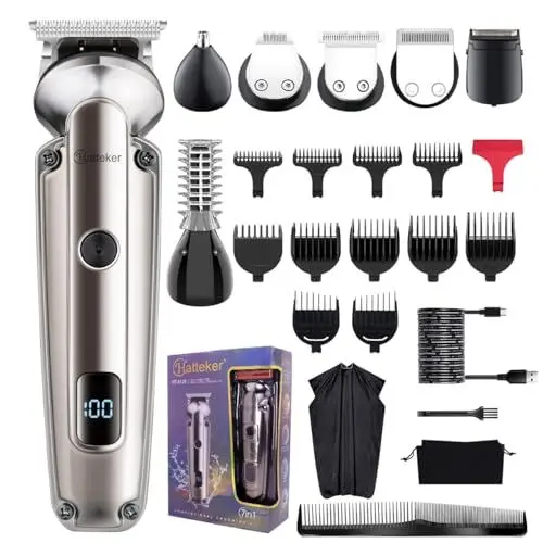 Produktbild: Hatteker Herren Haarschneidemaschine All-in-1 Bartschneider Profi Haarschneider Herren Präzisionstrimmer Barttrimmer Rasierer T-förmiger Trimmer Nasenhaartrimmer Körperhaartrimmer Wasserdicht