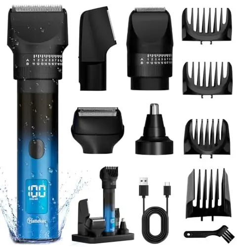 Produktbild: Hatteker Herren Haarschneidemaschine Profi Haarschneider Bartschneider Barttrimmer Rasierer Nasenhaartrimmer Körperhaartrimmer Wasserdicht 5 in 1