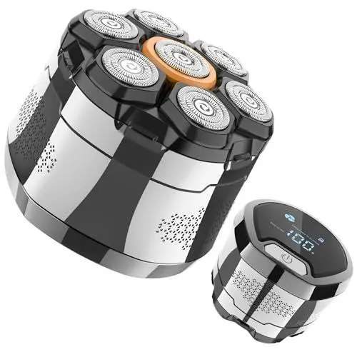 Produktbild: Hatteker Kopf Rasierer für Männer, 7D Magnetischer Elektrischer Rasierer für Kahle Männer, IPX6 Wasserdichte Nasse/Trockene Männer Grooming Kit, Rotary Rasierer Rasierer Kit mit LED-Anzeige(Silber)