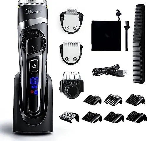 Produktbild: Hatteker Profi Haarschneidemaschine Haarschneider Herren Bartschneider Barttrimmer Haartrimmer Präzisionstrimmer Langhaarschneider Trimmer Männer Akku- und Netzbetrieb Wasserdicht 3 In 1