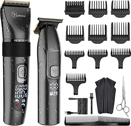 Produktbild: Hatteker Profi Haarschneidemaschine Set Haarschneider Pflegesets Barttrimmer Bartschneider Herren T-förmiger Trimmerkopf T-blade Trimmer Präzisionstrimmer IPX7 Wasserdicht