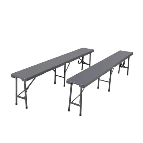 Produktbild: HATTORO 2er Set Campingbank Bierzeltbank Bierbank klappbar Campingmöbel Kunststoff 180 cm Grau