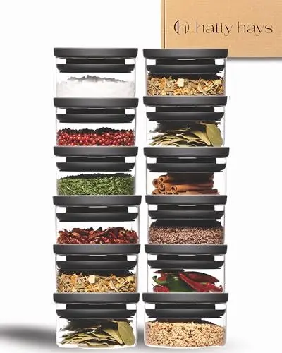 Produktbild: HATTY HAYS Vorratsgläser mit Deckel luftdicht (12x160ml) BPA-FREI | mottensichere Vorratsdosen | Gewürzgläser | FoodPairing | Dipschalen/Dessertschalen mit Deckel | Babybrei Gläser für Kühlschrank
