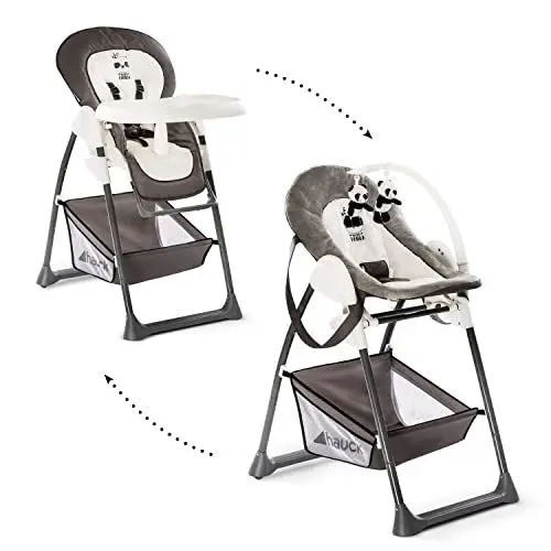 Produktbild: hauck Hochstuhl mit Babyliege Sit N Relax 2in1 ab Geburt bis 15 kg, Höhenverstellbarem Gestell mit Rollen, XL Korb, Essbrett, Klappbar, Verstellbar, Spielebogen (Wild Panda)