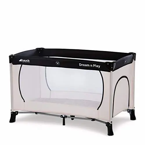 Produktbild: hauck Kinderreisebett Dream N Play Plus mit Transporttasche und Schlupf zum Spielen, Klein Zusammenklappbar, Baby Reisebett Kleinkind ab Geburt bis 15 kg (Beige/Grey)