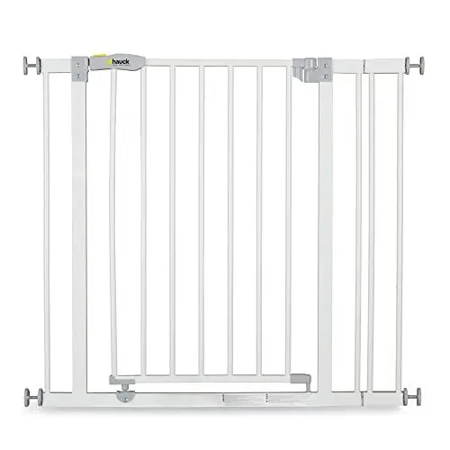 Produktbild: Hauck Treppenschutzgitter / Türschutzgitter Open N Stop incl. 9 cm Verlängerung, für Breiten 84 - 89 cm, ohne Bohren, Einhändiges Öffnen, Beidseitig Schwenkbar, Metall, Weiß