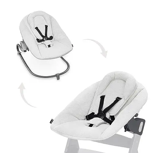 Produktbild: hauck Babywippe & Newborn Aufsatz Premium für Hochstuhl Alpha & Beta ab Geburt - 2in1 Babyaufsatz für Neugeborene mit 5-Punkt-Gurt, verstellbarer Rückenlehne & Baumwolle (Light Grey)
