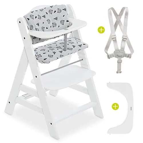 Produktbild: hauck Hochstuhl Alpha+ - Mitwachsender Holz-Kinderhochstuhl, höhenverstellbar, mit Sitzkissen, Schutzbügel & Gurt ab 6 Monaten - Weiß