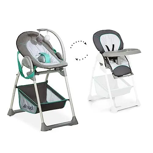 Produktbild: hauck Hochstuhl mit Babyliege Sit N Relax 2in1 ab Geburt bis 15 kg, Höhenverstellbarem Gestell mit Rollen, XL Korb, Essbrett, Klappbar, Verstellbar, Spielebogen (Hearts)