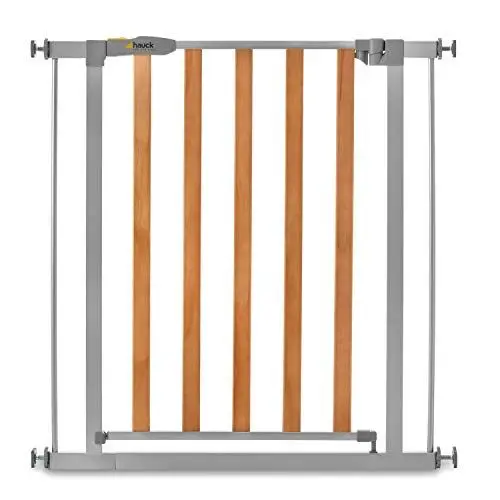 Produktbild: hauck Treppenschutzgitter / Türschutzgitter mit Holzoptik Woodlock 2 (Basisgitter ohne Verlängerung), für Breiten 75 - 80 cm, ohne Bohren, Einhändiges Öffnen, Beidseitig Schwenkbar, Metall (Silver)