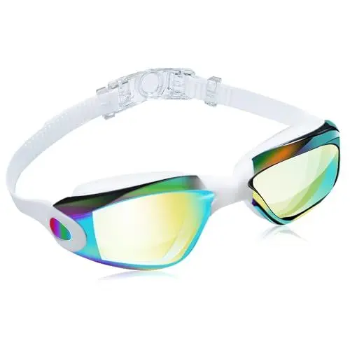 Produktbild: Hauibela Anti-Fog Schwimmbrille, Polarisiert Schwimmbrillen, Wasserdicht Ultraviolett-Schutzlinsen, Breites und klares Sichtfeld, Komfortabel Einstellbar, Unisex für Erwachsene - Weiß