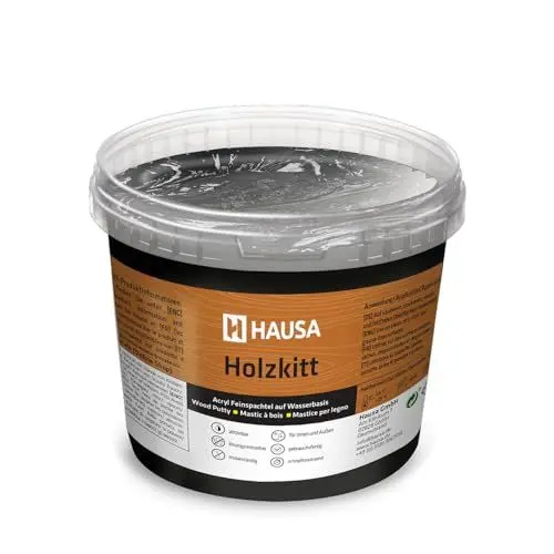 Produktbild: HAUSA Holzkitt 1 kg Schwarz Holzspachtelmasse, Kitt für Holz, Holzspachtel/Füllmasse zum Reparieren von Holzschäden gebrauchsfertig ausgezeichnete Füllkraft schnelltrocknend rissbeständig