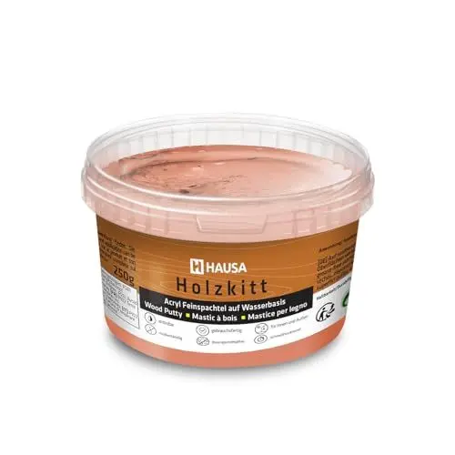 Produktbild: HAUSA Holzkitt 250 g Mahagoni Holzspachtelmasse, Kitt für Holz, Holzspachtel/Füllmasse zum Reparieren von Holzschäden gebrauchsfertig ausgezeichnete Füllkraft schnelltrocknend rissbeständig