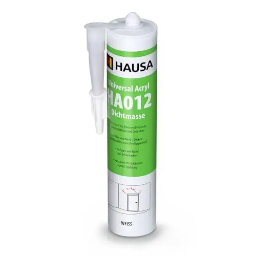 Produktbild: HAUSA Maler-Acryl 310ml elastische Acryl-Dichtmasse HA012 für Fugen im Innen & Außen Bauacryl zum Verfugen von Türen Fenstern Fensterblättern, Füllen von Wand- Decken- Fassadenrissen, weiß