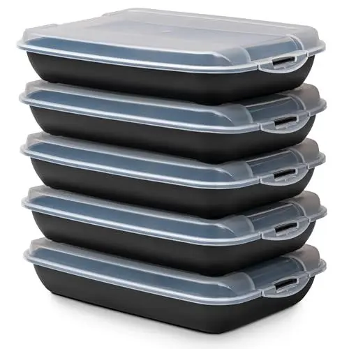 Produktbild: Hausfelder Aufschnittboxen 5er Set mit Deckel, Kühlschrank Aufschnittbox stapelbar, Aufschnittdosen zur Aufbewahrung von Wurst, Aufschnitt und Käse (5 x Black)