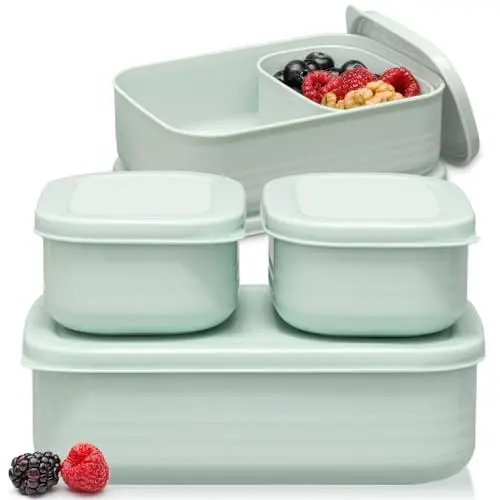 Produktbild: Hausfelder Brotdosen Lunchbox-Set, 1x900ml + 2x280ml, Brotdose mit Fächern für Kinder und Erwachsene, einsetzbar als Butterbrotdose, Brotzeitbox (MintGreen, 1 x 900ml, 2 x 280ml)