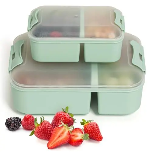Produktbild: Hausfelder Brotdosen Lunchbox 2er Set, Lunchbox mit Fächern, Bento Box für Erwachsene und Kinder (MintGreen, 1 x Groß 1 x Klein)
