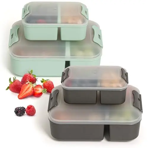 Produktbild: Hausfelder Brotdosen Lunchbox 4er Set, Lunchbox mit Fächern, Bento Box für Erwachsene und Kinder (SpaceBlack und MintGreen, 2 x Groß 2 x Klein)