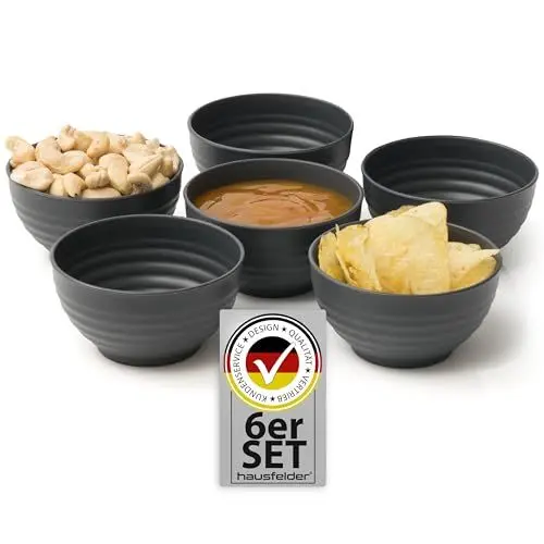 Produktbild: Hausfelder Dip Schalen Set 6 x 180 ml, Snackschalen, Tapas Schale klein, Schälchen für Raclette, Dips aus Kunststoff, Melamin-frei, in Anthrazit Schwarz