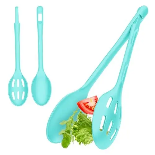 Produktbild: Hausfelder Salatbesteck 2 Stück, Kunststoff Salatlöffel und Salatzange, Besteck Set (Grün)