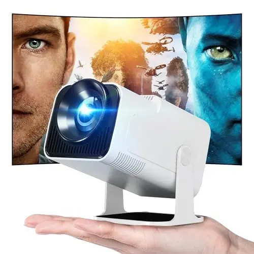 Produktbild: Hauskit Mini Beamer, 270° Drehbar Tragbarer Projektor, 4k Unterstützt 1080P Kurzdistanzprojektor mit Android 11.0, WiFi & Bluetooth 5.2, Smart Home Projektor, Weiß