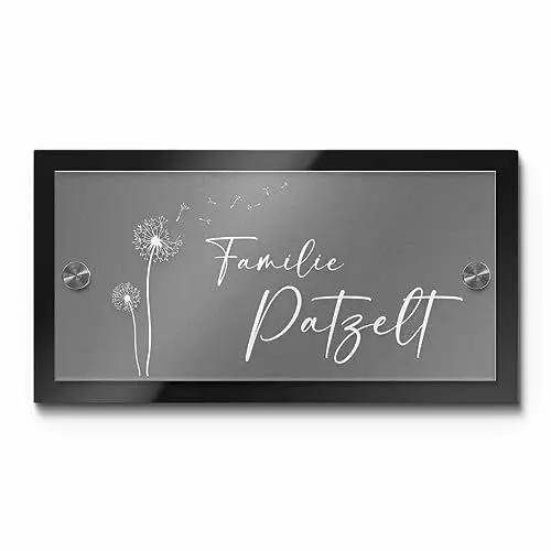 Produktbild: Hausnummer Namensschild mit Gravur und Motiven aus Acrylglas ab 21x10cm Geschenkidee Türschild für die Haustür mit Namen