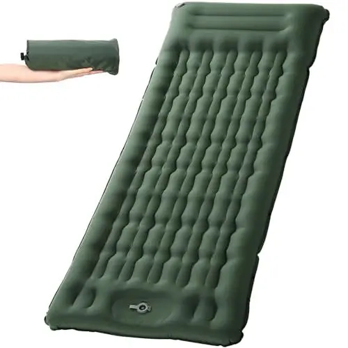 Produktbild: HAUSPROFI Isomatte Selbstaufblasend, 11cm Upgrade Airbag Isomatte Camping, Aufblasbare Isomatte, Camping Matratze, Luftmatratze Camping, Campingmatte mit Fußpumpe und Kopfkissen für Outdoor, Armeegrün