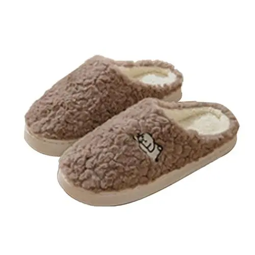 Produktbild: Hausschuhe 35 MäDchen Lammfell Pantoffeln Damen Baumwoll-Hausschuhe für Herren und Damen, leicht, warm, mit Weihnachtsmotiv, Tiermotiv Clogs GefüTtert Damen Lammfell Hausschuhe Damen (Coffee, 44)