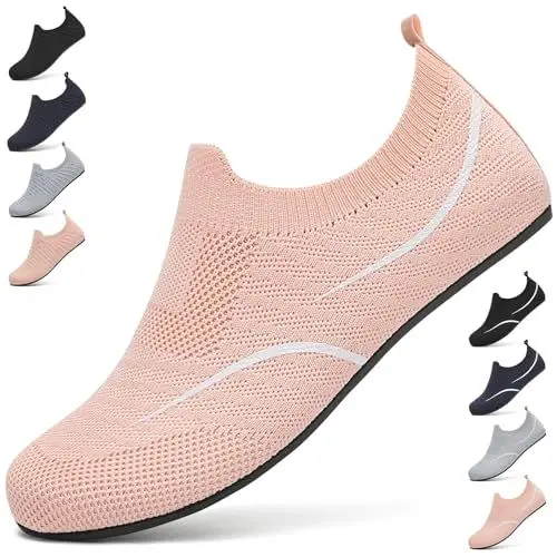 Produktbild: Hausschuhe Damen Herren Bequem Hüttenschuhe Rutschfest Pantoffeln Leichte Slip on Flache Home Slippers Unisex Haussocken Barfußschuhe Hausschuhsocken. Rosa, 36 EU