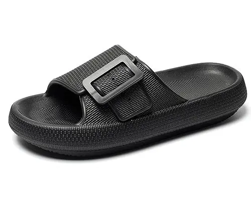 Produktbild: Hausschuhe Damen Herren Cozyslides Sommer Pantoletten Wolke Badeschlappen Weiche Sohle Cloudyzzzyzzz Sliders Sandalen Einstellbar Rutschfest Badeschuhe Unisex Slippers SchwarzX2 40-41