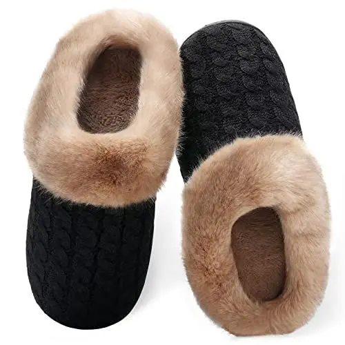Produktbild: Hausschuhe Damen Memory Foam Winter Wärme Bequem Plüsch Pantoffeln Indoor Home rutschfeste Kuschelig Weite Leicht Slippers(Schwarz,39.5 EU)