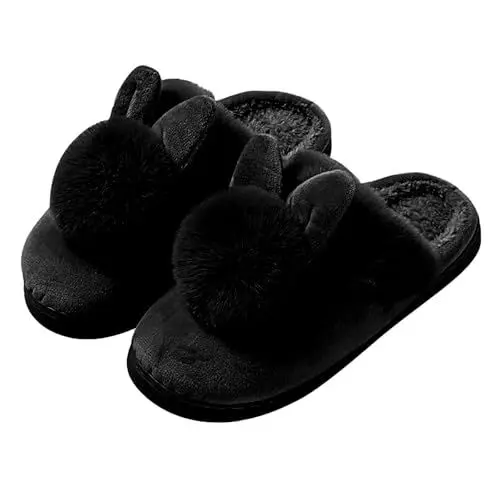Produktbild: Hausschuhe Damen Plüsch Schlappen Damen Elegant Lange Ohren Einzelne Männer Und Frauen Paare Winter Warme Holzboden Verdickt Indoor Warme Hausschuhe Cloud Schuhe Damen Orthopädische Schuhe (Black, 35)