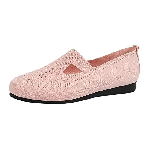 Produktbild: Hausschuhe Damen Sandalen Plateau Keilabsatz Atmungsaktive Flache Freizeitschuhe Stricken Bequem Pantoletten Damen Damen Sandalen (Pink, 38)