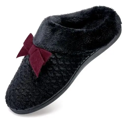 Produktbild: Hausschuhe Damen Warme Memory Foam Winter Slippers mit Fliege Schwarz,38/39