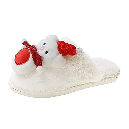 Produktbild: Hausschuhe Damen Weihnachten Unisex Aus Filz Hochwertig Flache Bequem Flauschige Kunstpelz Slipper Anti Rutsch Pantoffeln Hüttenschuhe Indoor Home rutschfeste Kuschelig Hausschuhe Flip Flop Damen