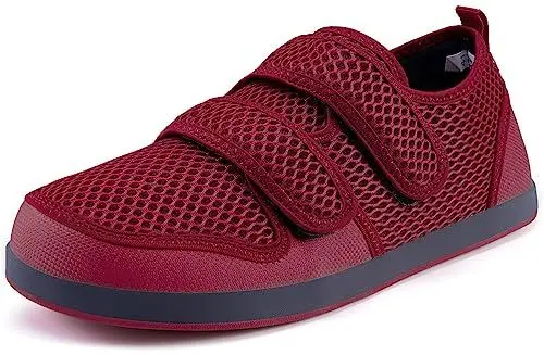 Produktbild: Hsyooes Herren Hausschuhe Damen Klettverschluss Freizeitschuhe Extra Weit Verstellbare Sandalen Atmungsaktiv Rutschfest Bequemer Senioren 36 EU Rot-A