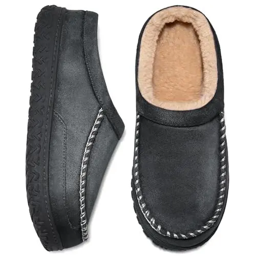 Produktbild: Hausschuhe Herren Memory Foam Pantoffeln Winter Mokassins Warme Slippers Grau,46/47 EU