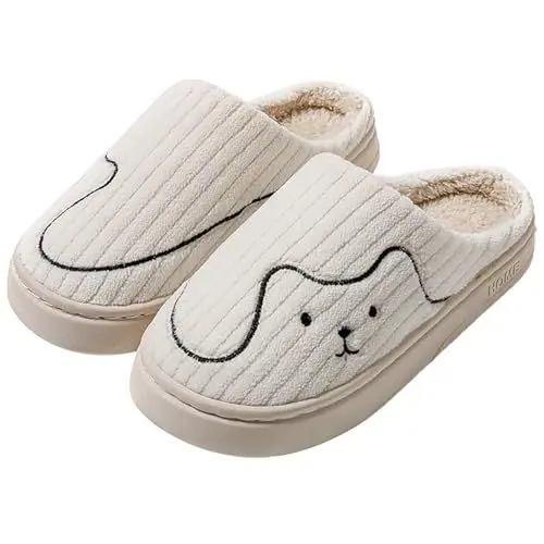 Produktbild: Hausschuhe Kinder Junge 37 HüTtenschuhe Herren Baumwoll-Hausschuhe für Herren und Damen, leicht, warm, mit Weihnachtsmotiv, Tiermotiv Clogs GefüTtert Damen Plateau Hausschuhe Damen (White, 38)