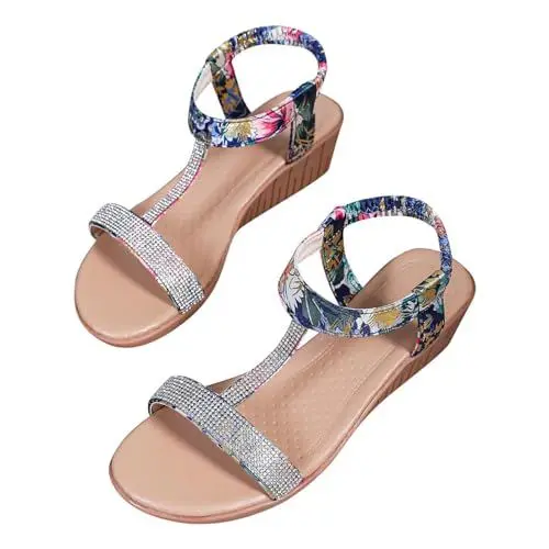 Produktbild: hausschuhe sneaker Sommer Sandalen Damen Sommer mit Sommerschuhe Flach Sandaletten Bequem Rutschfest Sandalen Keilsandalen Open Toe Damensandalen R-020 Blue 41