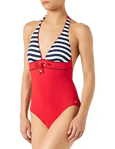 Produktbild: Haute Pression Damen Badeanzug, Gestreift, Gr. DE 38 (Herstellergröße : 40), Rot(Rayé Marine)