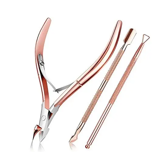 Produktbild: Nagelhautzange Nagelhautschieber Set - Präzises Scharf Edelstahl Nagelhautzange Dead Skin Nagelhautentferner Nagelhautschere Langlebige Maniküre Werkzeuge (Pink)