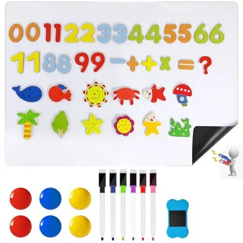 Produktbild: HavaCue A3 Whiteboard Folie Magnetisch, Abwischbare Magnetisch Whiteboard Kühlschrank Magnettafel Mit Zahlen, Kühlschrankmagnete, Magnetisches Whiteboard, Stiften, Schwamm, Magnete, 29.7 x 42 CM