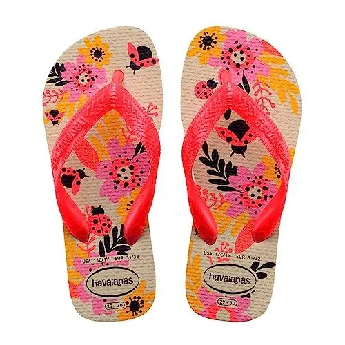 Produktbild: Havaianas – Kids Flores, bequeme, langlebige und witzige Flip-Flops, Sohle mit Blumenmuster, Metallic-Riemen und rutschfeste Sohle, Mädchen