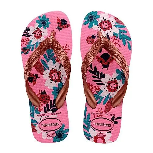 Produktbild: Havaianas – Kids Flores, bequeme, langlebige und witzige Flip-Flops, Sohle mit Blumenmuster, Metallic-Riemen und rutschfeste Sohle, Mädchen