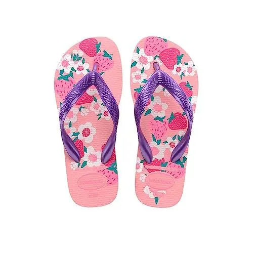 Produktbild: Havaianas – Kids Flores, bequeme, langlebige und witzige Flip-Flops, Sohle mit Blumenmuster, Metallic-Riemen und rutschfeste Sohle, Mädchen