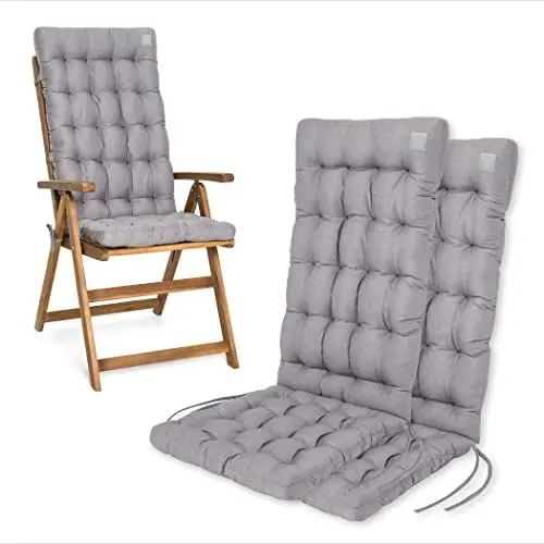 Produktbild: HAVE A SEAT Luxury | Gartenstuhlauflage Hochlehner (2 St.) - Bequeme Sitzauflage - orthopädisch, wetterfest, waschbar bis 95° C, Trockner geeignet - Made in Germany (2er Set - 120x48 cm, Hellgrau)