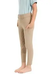 Produktbild: Havideto Reitleggings Mädchen mit Silikon Vollbesatz, Elastische Reithose Kinder Mädchen mit Gürtelschlaufen Seitliche Tasche Khaki, XS