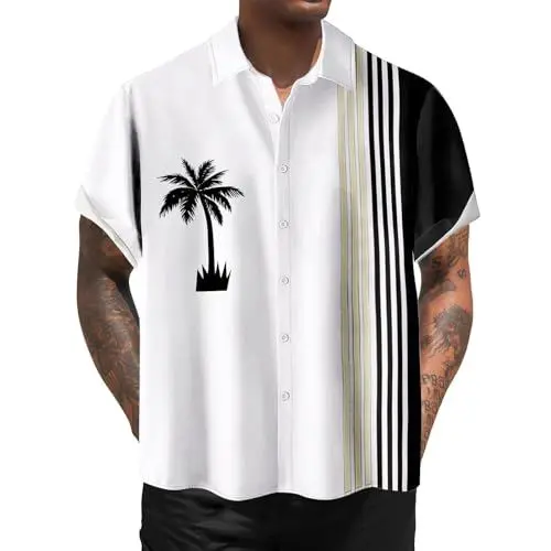 Produktbild: Hawai Hemd Sommerhemd Herren Kurzarm Bedrucktes Herren Kurzarmhemd Im Hawaii Beach Style Hellblau 5XL Herrenhemden Leinenhemd Deal